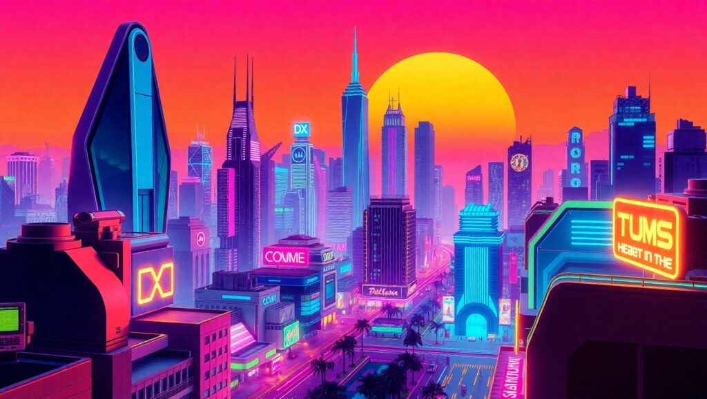 Neon Dreams of a Retro Future 9K3 – free AI stock image