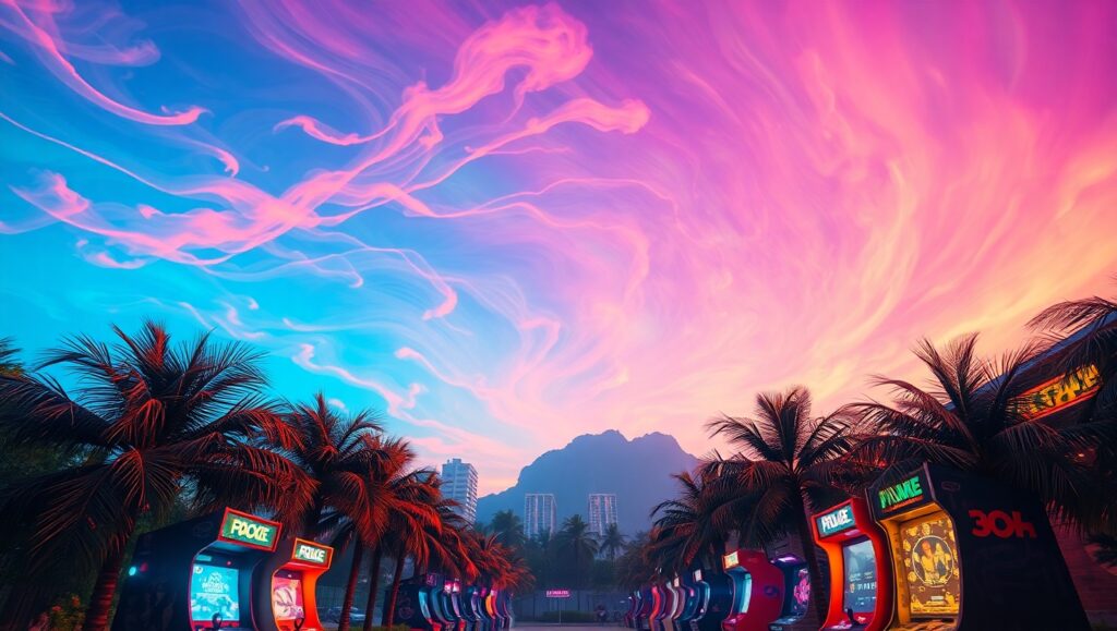 Neon Dreams of a Retro Future fEN – free AI stock image