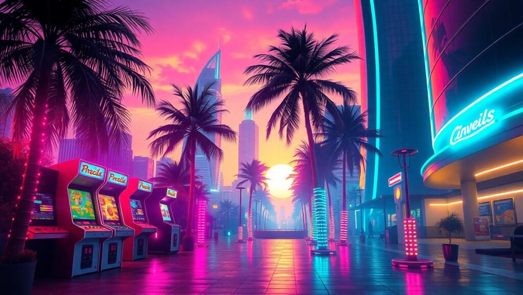 Neon Dreams of a Retro Future fzR – free AI stock image
