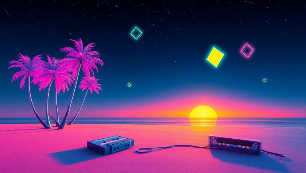 Neon Dreams of a Retro Paradise – free AI stock image