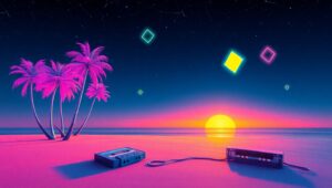 Neon Dreams of a Retro Paradise – free AI stock image
