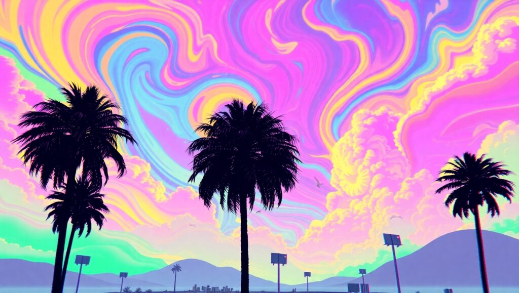 Neon Dreams of a Surreal Sunset – free AI stock image