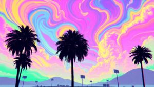 Neon Dreams of a Surreal Sunset – free AI stock image