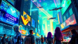 Neon Dreams of Cyber City Life – free AI stock image