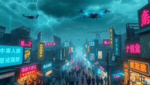 Neon Dreams of Cybernetic – free AI stock image