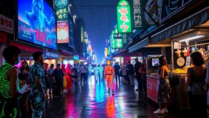 Neon Dreams of Tomorrow’s Market – free AI stock image