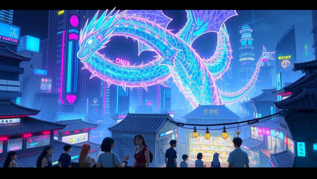 Neon Dreams of Tomorrow’s Marketplace – free AI stock image