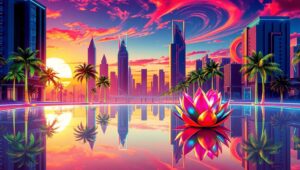 Neon Dreamscape Over Urban Vibes – free AI stock image