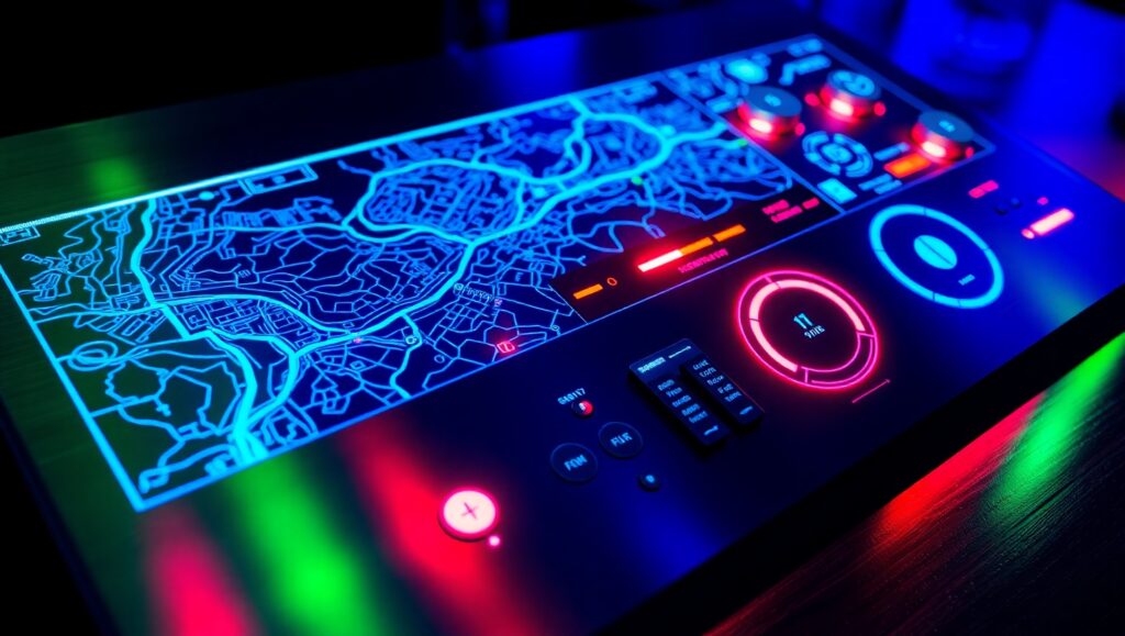 Neon Holographic Control Panel Design – free AI stock image