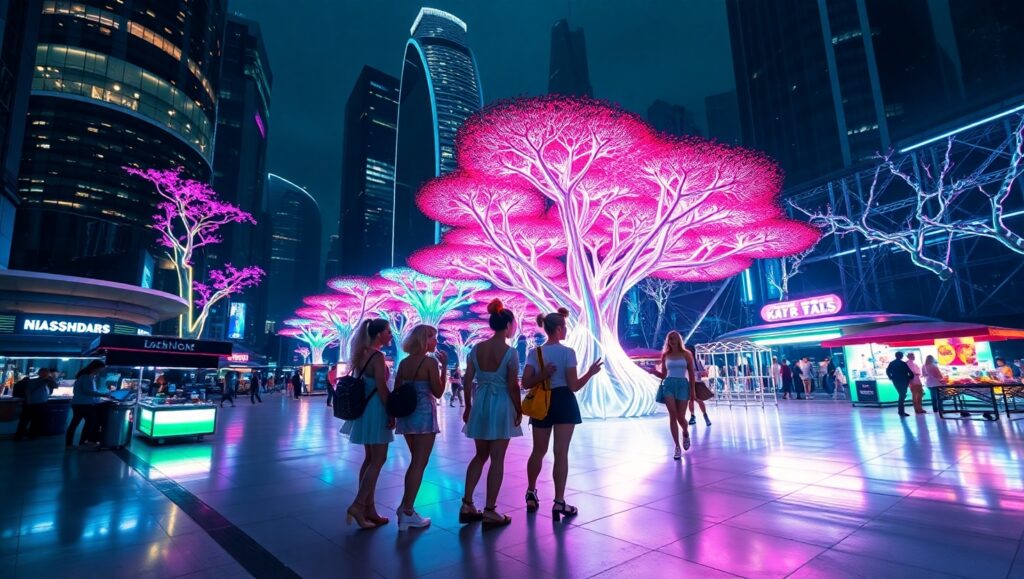 Neon Jungle: Urban Nightlife Revelry – free AI stock image