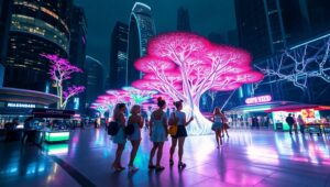 Neon Jungle: Urban Nightlife Revelry – free AI stock image