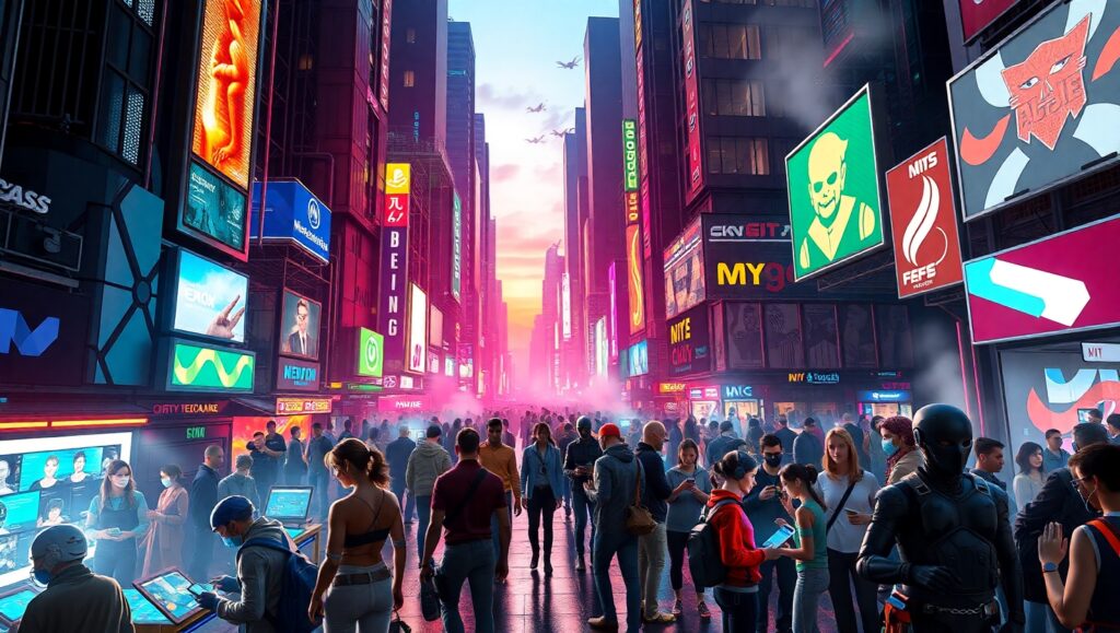 Neon Market in Cyberpunk – free AI stock image