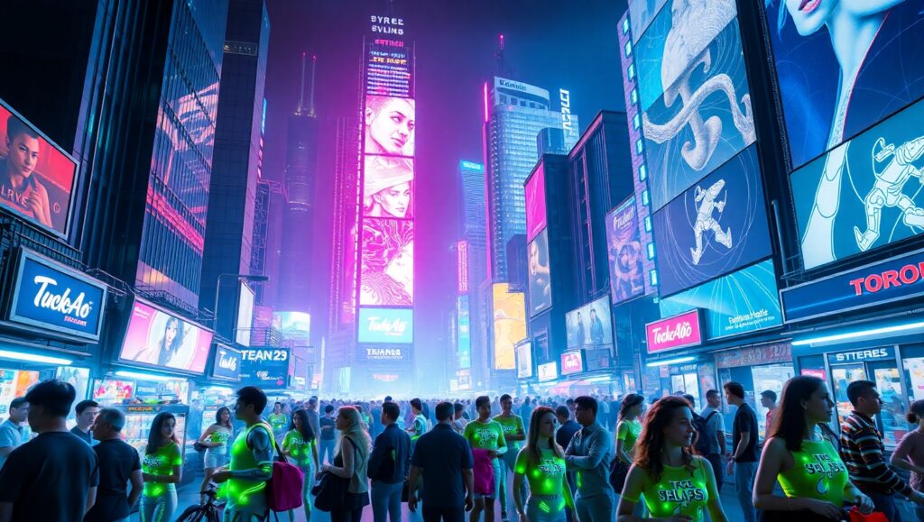 Neon Market in Cyberpunk City – free AI stock image