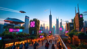 Neon Metropolis at Twilight – free AI stock image