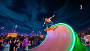 Neon Night Skateboarding Adventure – free AI stock image
