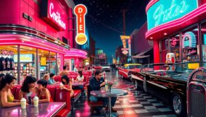 Neon Nights at Retro Diner – free AI stock image