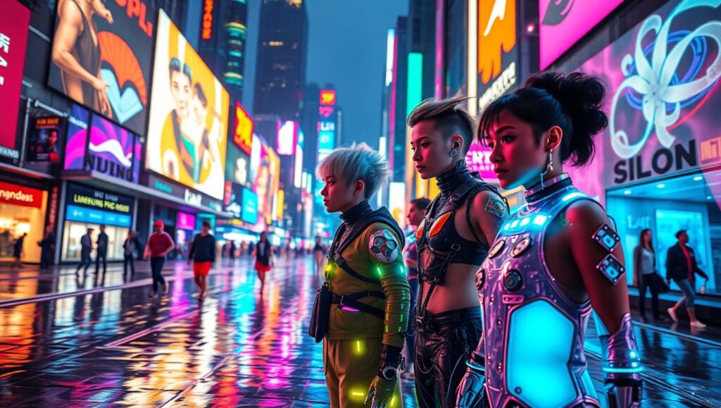 Neon Nights in a Cyber City – free AI stock image