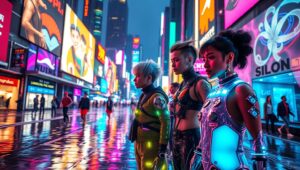 Neon Nights in a Cyber City – free AI stock image