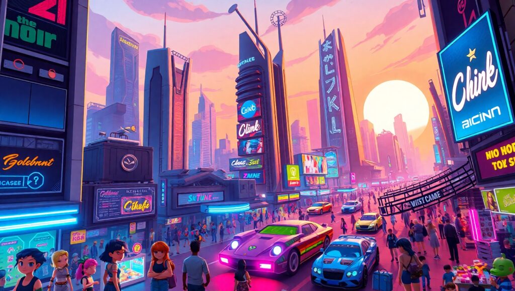 Neon Pixel City at Twilight – free AI stock image
