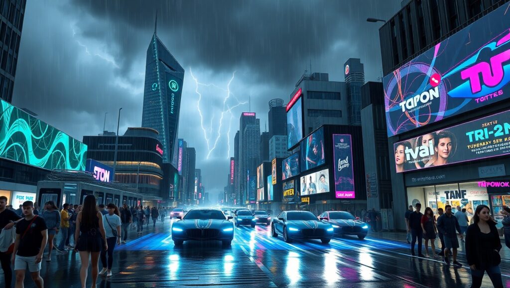 Neon Rain in a Cyberpunk City – free AI stock image