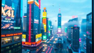 Neon Reflections in a Rainy City – free AI stock image