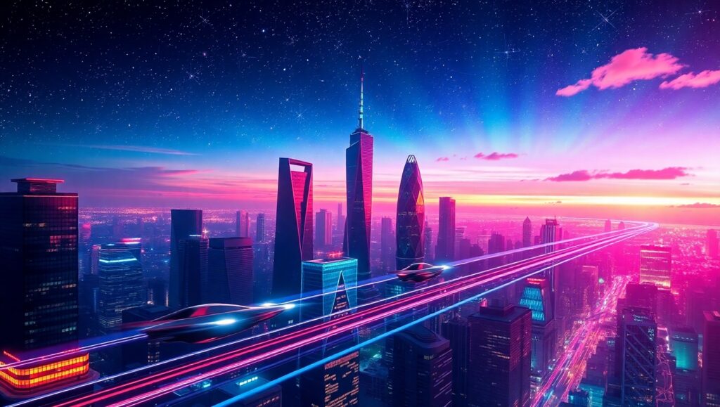 Neon Skyline Adventure at Night – free AI stock image