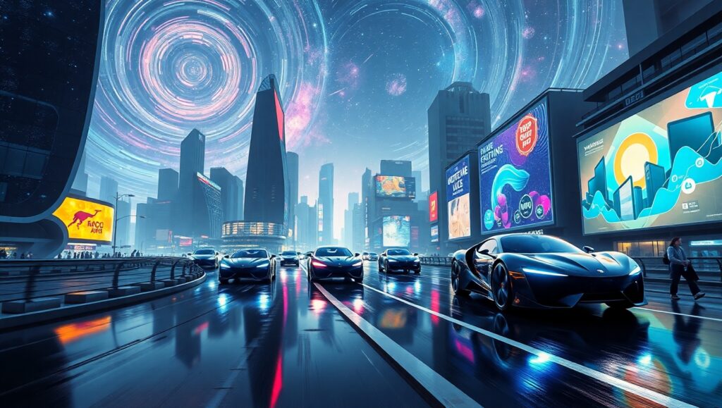 Neon Skyline of the Future – free AI stock image