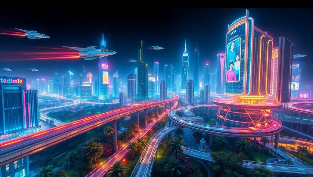 Neon Skyline of Tomorrow WO0 – free AI stock image