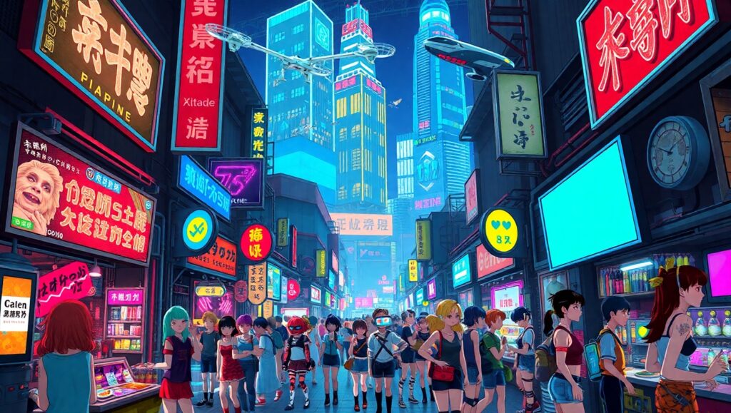 Night Market in Cyberpunk Style – free AI stock image