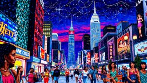 Night Mosaic Cityscape Delight – free AI stock image