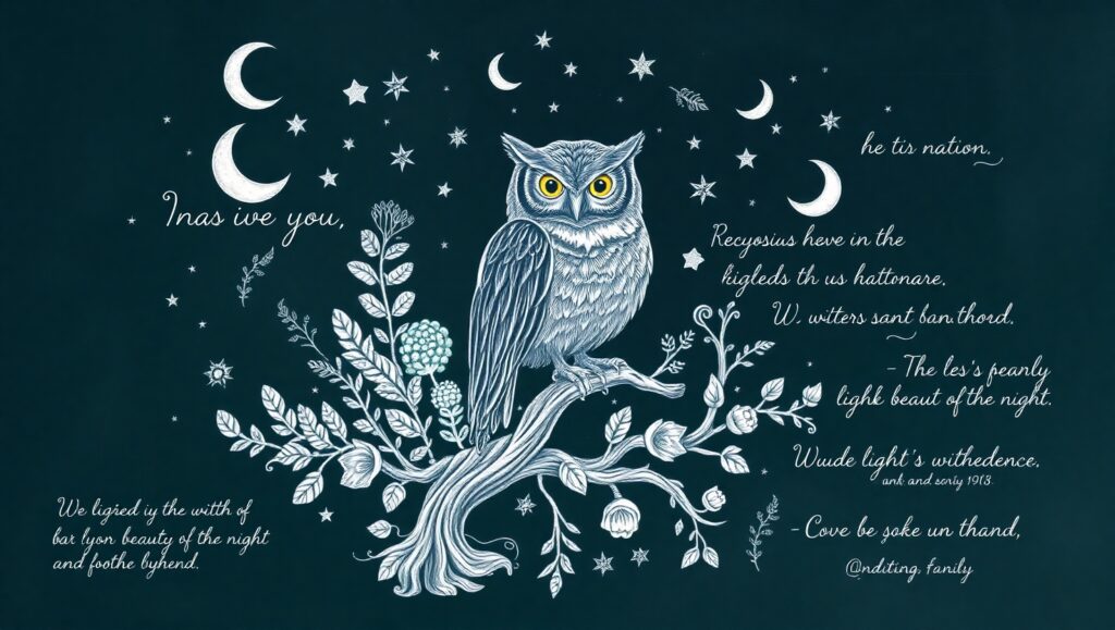 Night Wisdom: Owl Chalkboard Art – free AI stock image