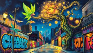 Nighttime Urban Graffiti Fantasy – free AI stock image