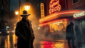 Noir Detective Beneath Neon Lights – free AI stock image