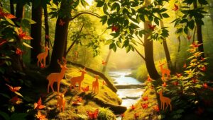 Origami Animals in a Tranquil Forest – free AI stock image