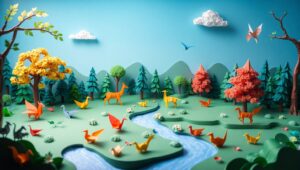 Origami Animals in Tranquil Nature – free AI stock image