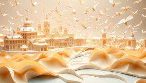 Origami Cityscape at Sunset – free AI stock image