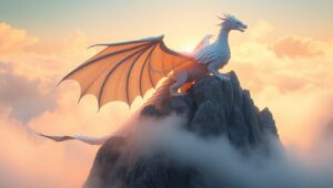 Origami Dragon at Mountain Summit – free AI stock image