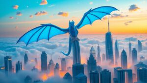 Origami Dragon in a Paper City – free AI stock image