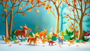 Origami Forest Animals in Color – free AI stock image