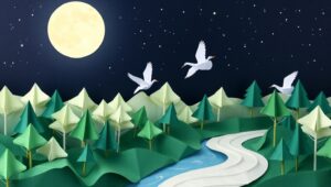 Origami Forest Under Starry Night – free AI stock image