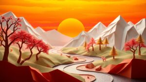 Origami Landscape at Sunset 17u – free AI stock image