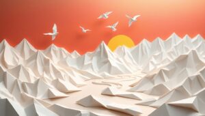 Origami Landscape at Sunset – free AI stock image