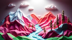 Origami Landscape in Vibrant Colors – free AI stock image