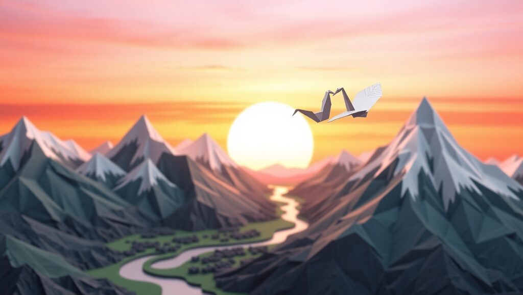 Origami Landscape of Dreams – free AI stock image