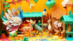 Origami Marketplace of Folded Wonders – free AI stock image
