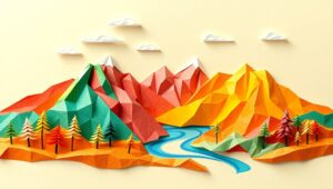 Origami Mountain and River Landscape – free AI stock image