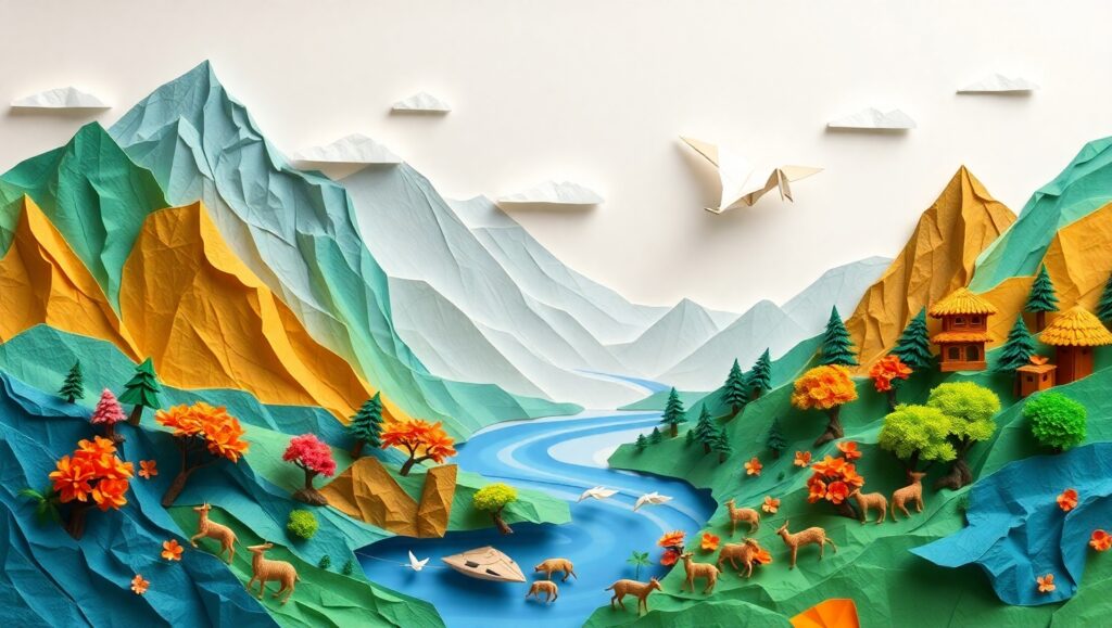 Origami Mountain Landscape Creation – free AI stock image