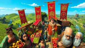 Overhead Magic at Medieval Market – free AI stock image