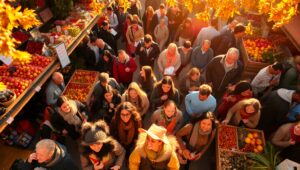 Overhead View of Autumn Market Scene – free AI stock image