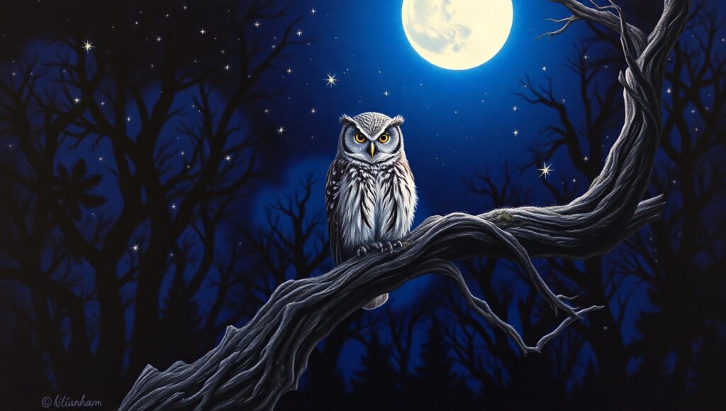 Owl in Night’s Embrace – free AI stock image